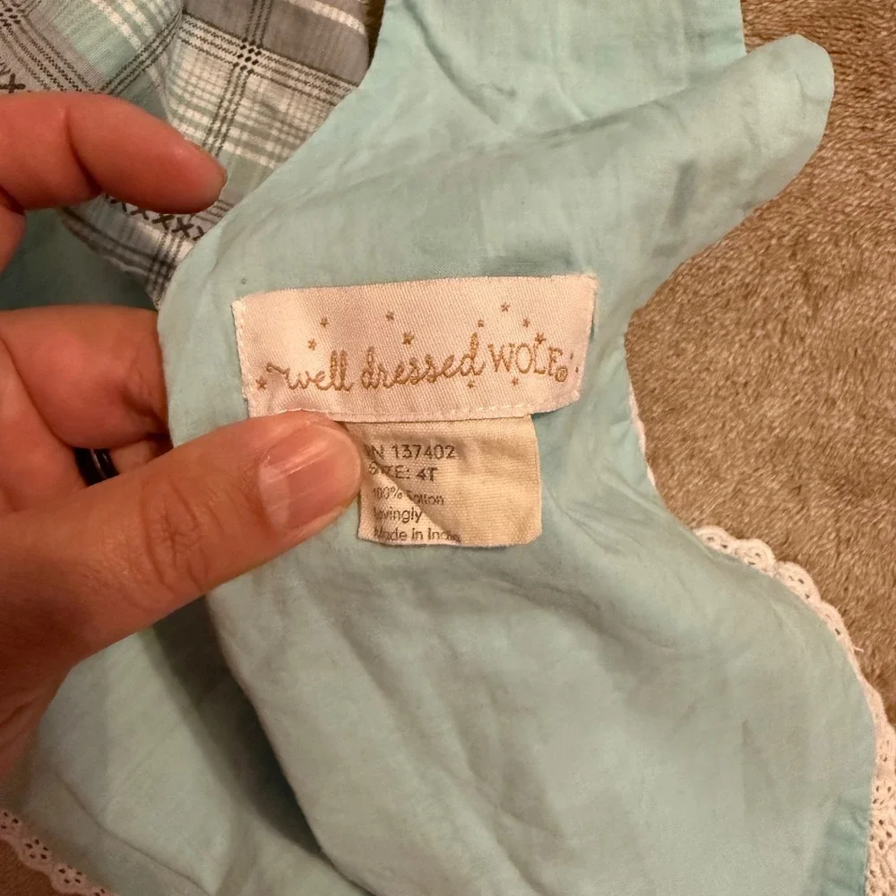 Well Dressed Wolf Girls Aqua Plaid Cross Back Top and Shorts Set 4T Eyelet Lace